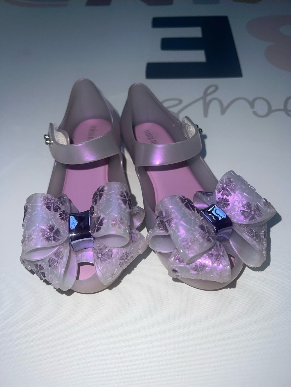 Mini Melissa Pink Glitter Bow Jelly Mary Janes